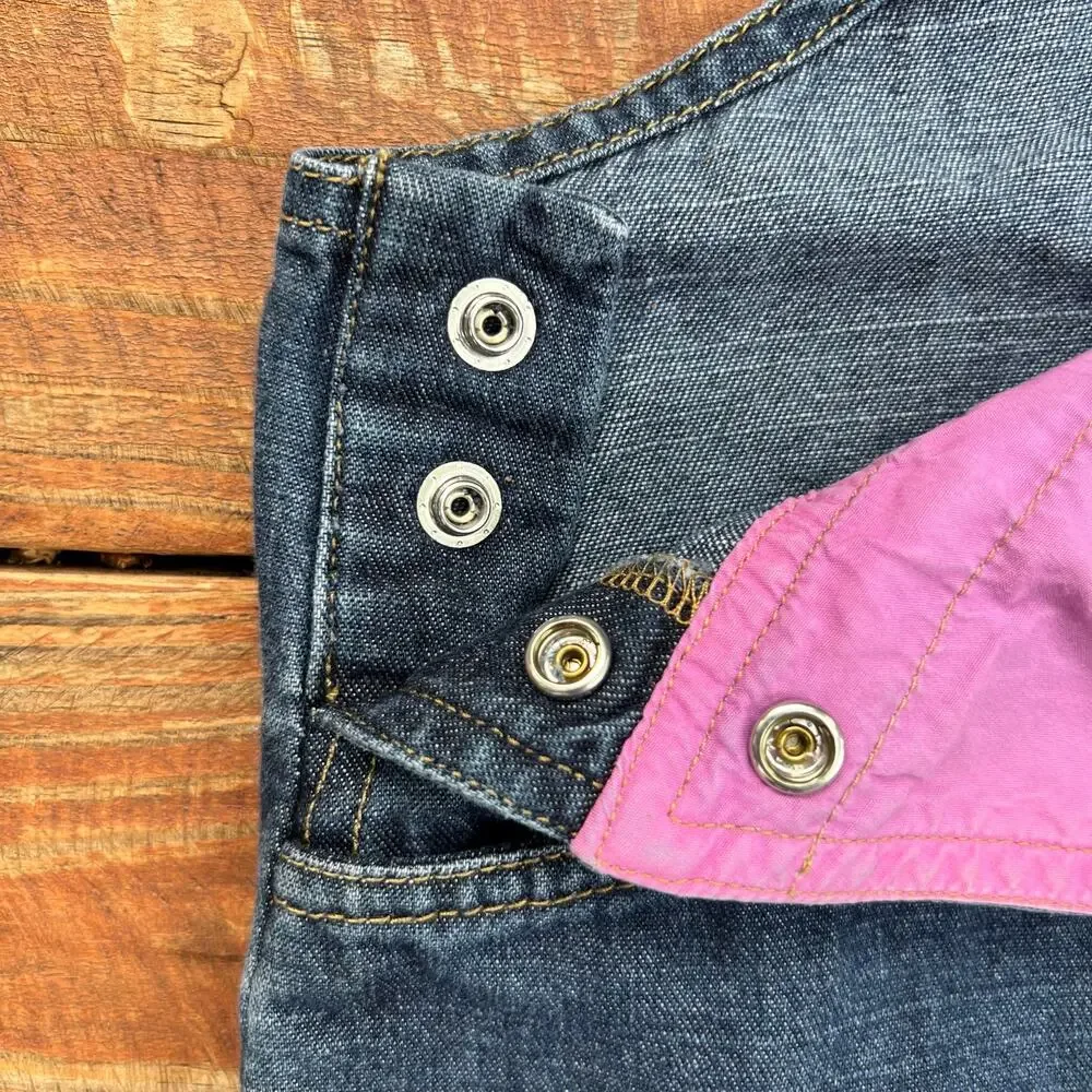 Baby Denim Overall Dress 3-6M Vintage Y2K Ruffle Hem Pink Lined Easter Outfit